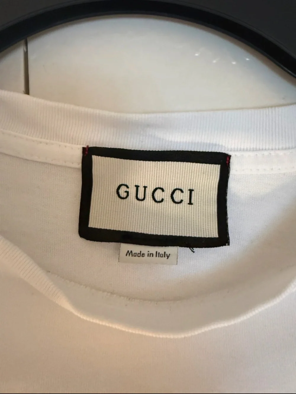 Gucci White Man  Tee with Black Textured Logo